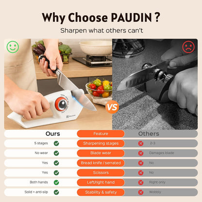 PAUDIN Knife Sharpener, 5-Stage Manual Sharpening for Kitchen Knives