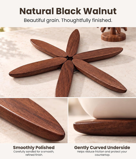 GENUINED 8in Natural Black Walnut Christmas Tree Trivets for Hot Dishes Set
