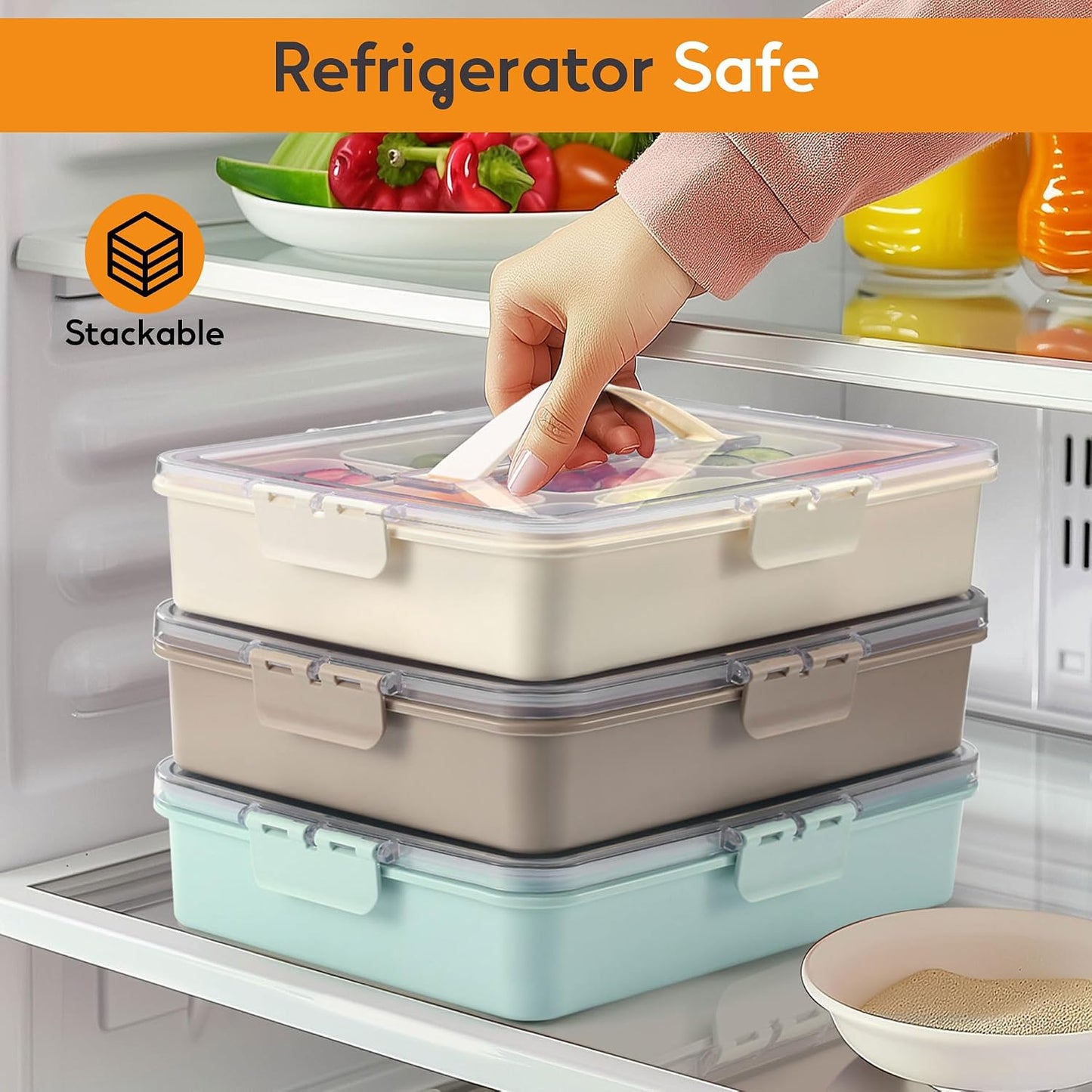 Snackle Box Container for Adults with 9 Compartment, Divided Serving Tray Snack Box Containers with Lid and Handle, Charcuterie Boxes Portable Snack Platter for Fruit Veggie Party Travel, White