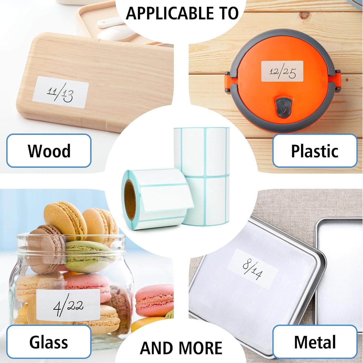 THEBLUETOUCH Dissolvable Food Labels with Dispenser - 1" x 2" Water Dissolving Labels, No Residue for Meal Prep & Food Storage Containers, 350 Count (1 Rolls of 350)