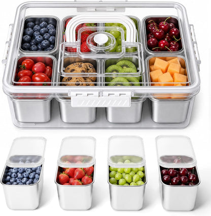 Homelove Snackle Box Container with ice-pack, Snack Container Divided Serving Tray with 8-Compartment Snack Platter, Lid and Handle, Food Organizer for Outdoor Travel Party Beach Picnic