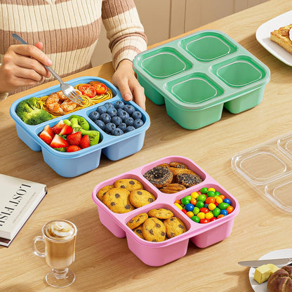 6 Pcs Snack Box Container Set, Reusable 3&4 Compartment Meal Prep Snack Containers for Adults Kids Toddler, BPA-Free Divided Lunchable Container for School, Work and Travel (Transparent Lids)