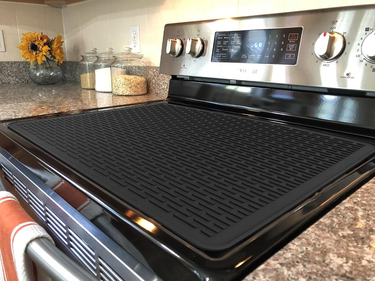 YUHFERA Stove Top Cover for Electric Stove - Silicone Stove Mat for Glass Top, Glass Cooktop Protector For Kitchen,Multi-functional Oven Covers for Electric Stove (Black,28 x 20)
