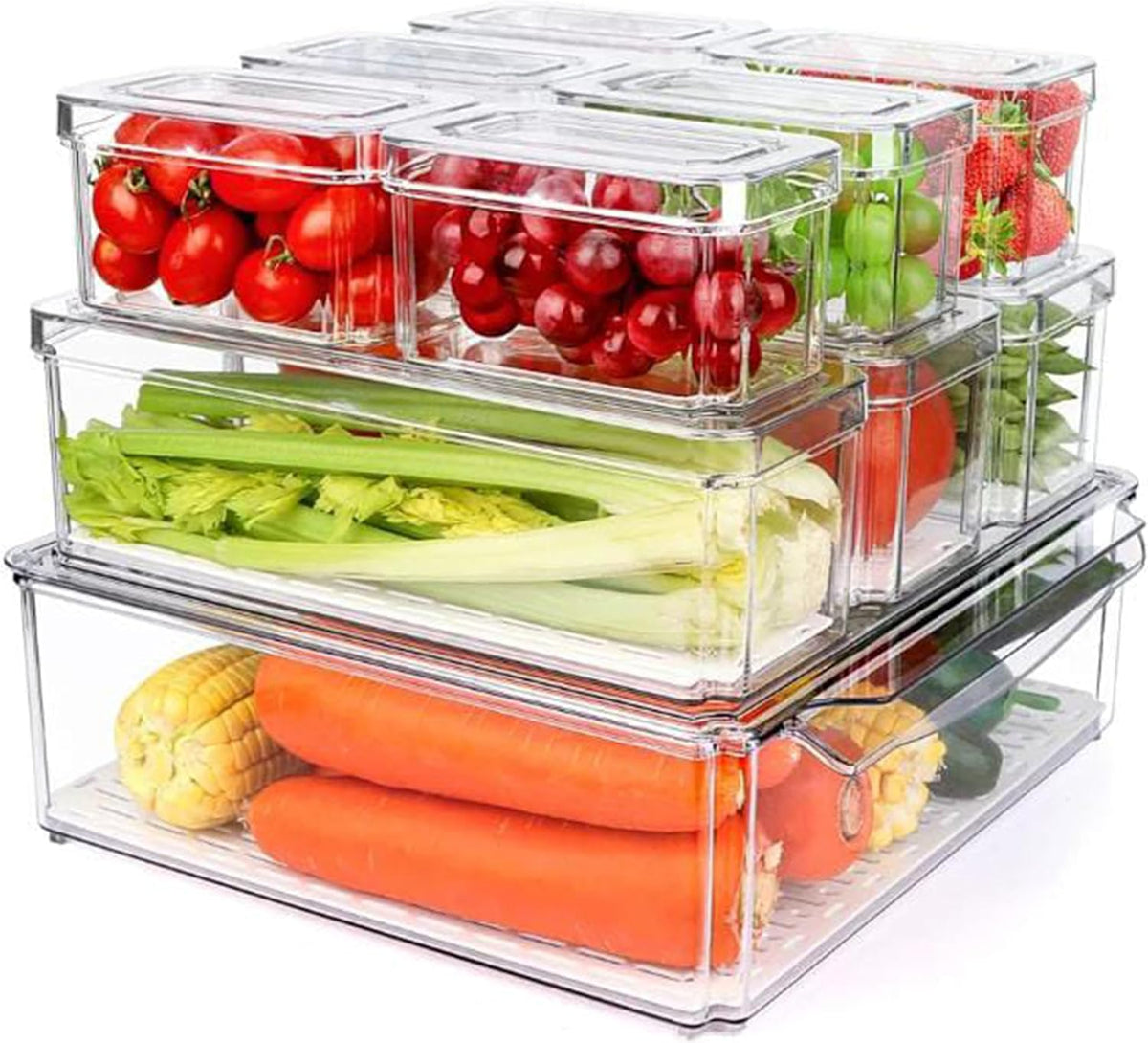 10 Pack Clear Fridge Organizer Bins with Lids, Plastic Storage Totes for Refrigerator, Pantry, Kitchen and Bathroom Vanity, Stackable Food Storage Boxes for Fruits, Vegetables, Cereals and Snacks