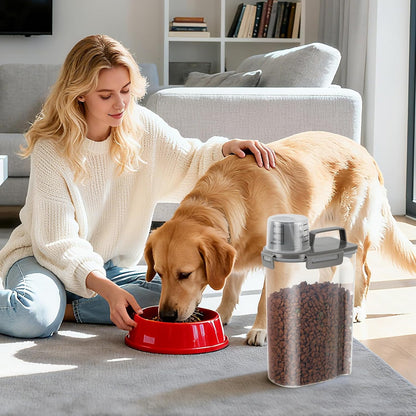 LEAWALK Airtight Small Cat Dog Pet Food Storage Containers BPA Free, with Large Pour Spout/1 Measuring Cup/ 4 Safety Locks and Double-layer Silicone Strip (Olive Gray x 2, 3L-2pack)