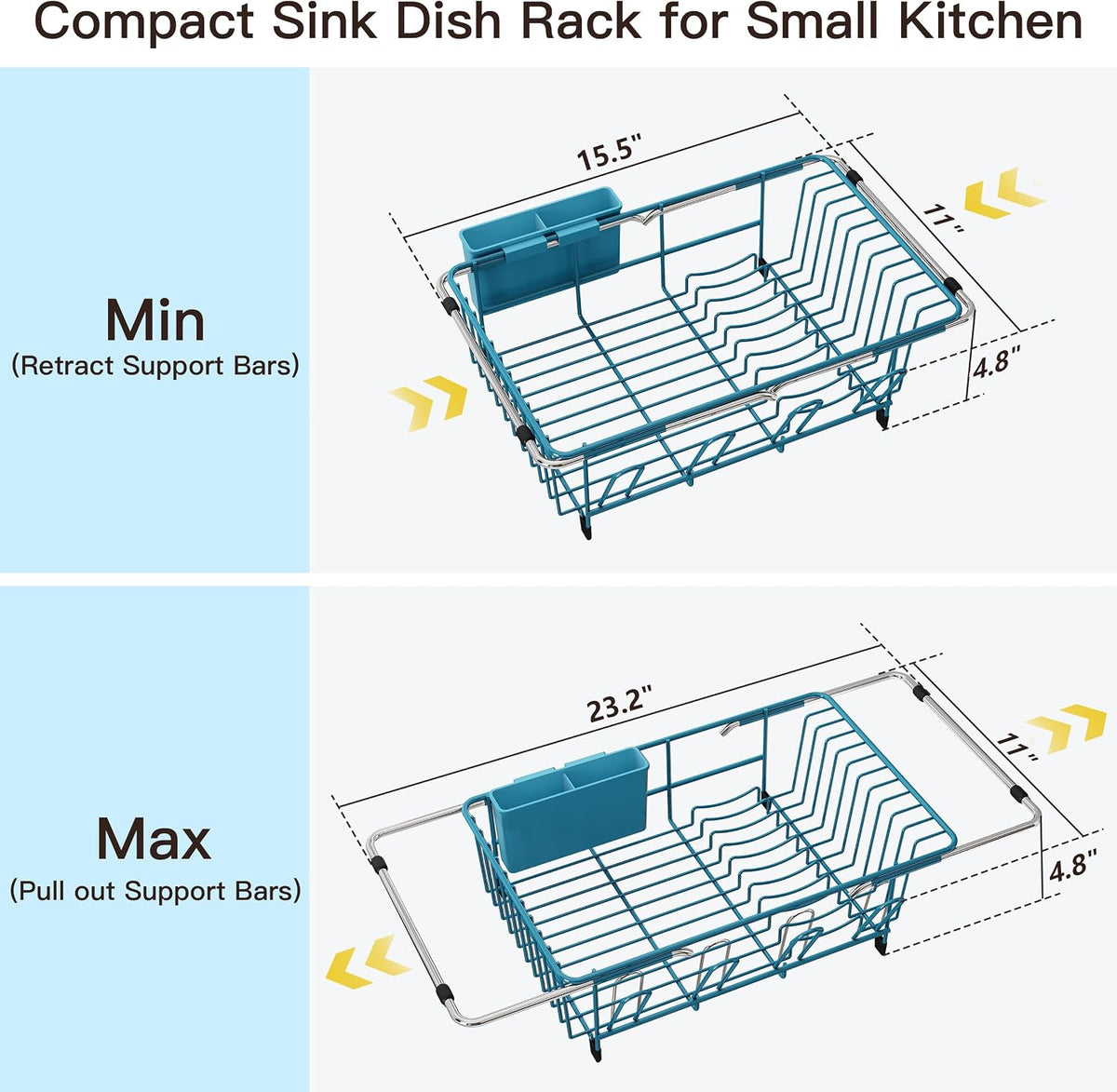 JASIWAY Dish Drying Rack in Sink, Dish Drainer with Cup and Utensil Holder