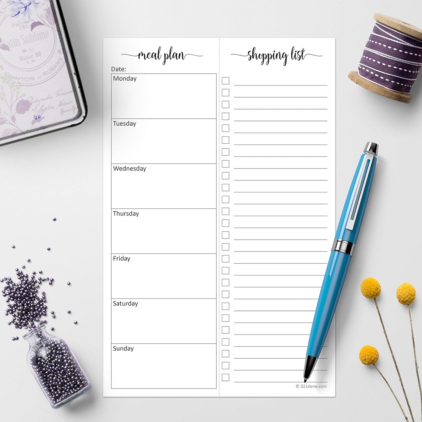 321done Magnetic Weekly Meal Plan Shopping Checklist Notepad - Tear-Off 50 Sheets, 5.5x8.5 - Undated, Sunday to Saturday To-Do List Planner, Schedule Weekly Desk Pad, Weekday Planning Notepad - Made in USA