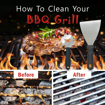 Grill & Griddle Scraper,2pcs Sturdy BBQ Grate Cleaning Tool,Stainless Steel Grill Brush Non-bristles Slant Edge Grill Scraper-Includes Bottle Opener,Perfect Barbecue Grill Accessories