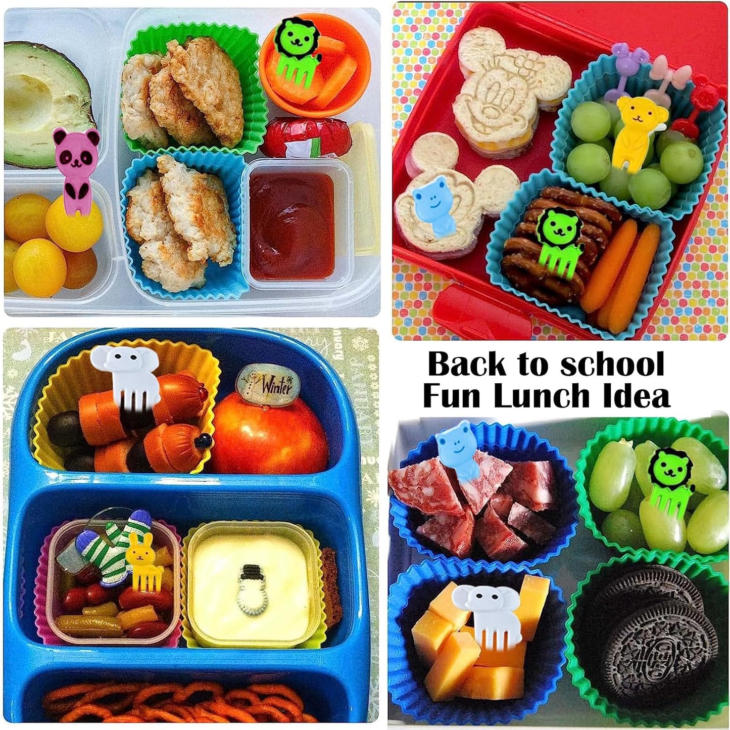 ABSOK 60 Pcs Silicone Lunch Box Dividers bento box accessories Silicone Cupcake Liners,Bento Lunch Box Dividers with Food Picks for Lunch Containers