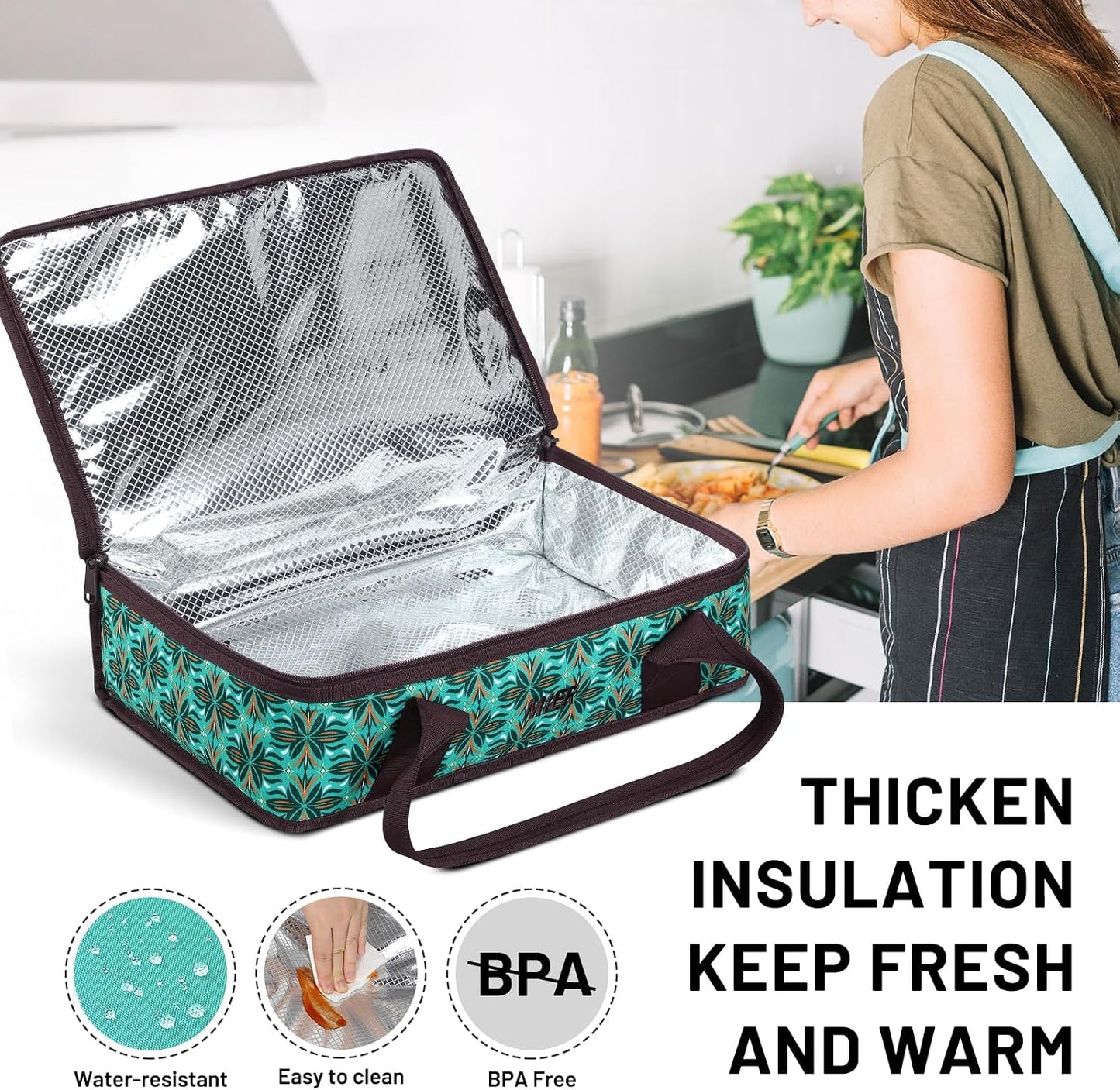 MIER Insulated Casserole Carrier for Hot or Cold Food Thermal Food Carrier Bag for Lasagna Potluck Parties Picnic Cookouts, Fits 9"x13" Baking Dish/Foil Pan, Red