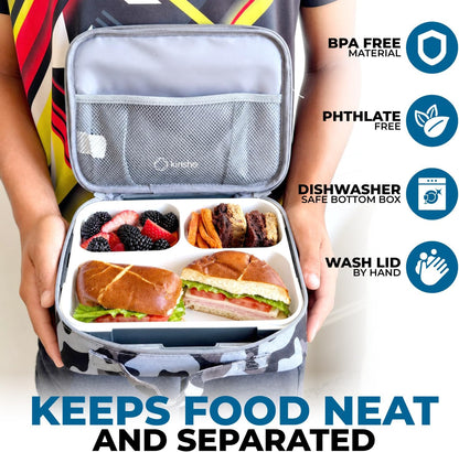 kinsho Lunch Box for Kids Boys Girls - Bento Box Set with Insulated Bag and Ice Pack, 6 Compartment Leak Proof Food Container, BPA-Free, Microwave Safe, Ideal for School & Work, Teal