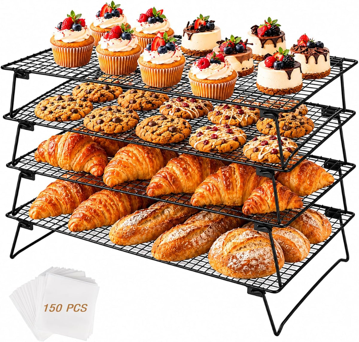 4 Tier Stackable Cooling Racks for Baking, 17 x 11 Inch
