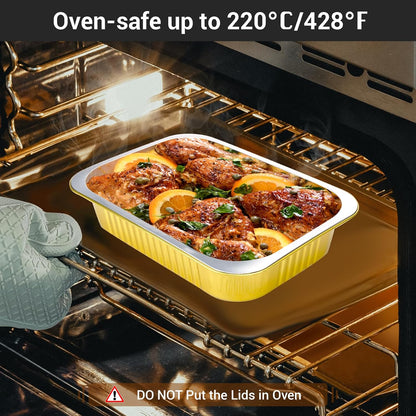 EUSOAR Aluminum Pans with Lids, 50pack 32oz Small Disposable Foil Loaf Cake Food Storage Pans, Catering Party Meal Prep Freezer Drip Pans for Microwave Oven Safe Cooking,Baking,Heating,Takeout