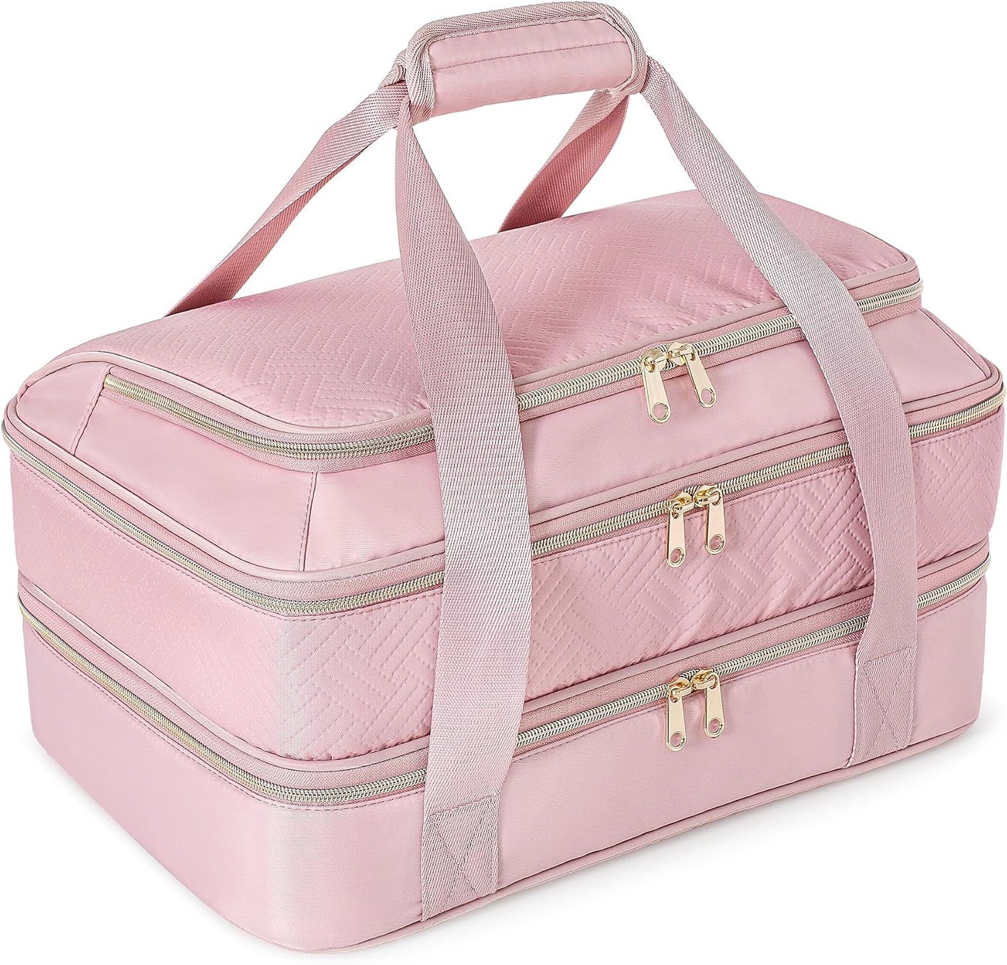 Insulated Casserole Carrier for Hot or Cold Food, Thermal Lasagna Lugger Tote to Keep Food Warm, Double Decker Food Warmer Bag Fits 9”x13” Baking Dish, Pink