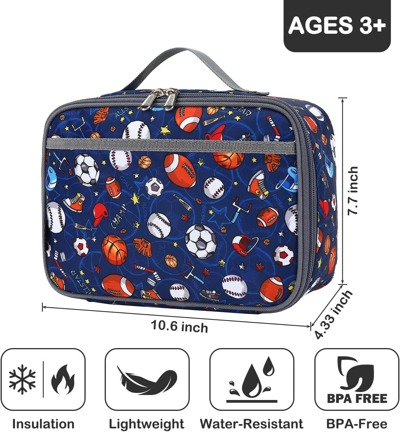 FlowFly Kids Lunch box Insulated Soft Bag Mini Cooler Back to School Thermal Meal Tote Kit for Girls, Boys, Black