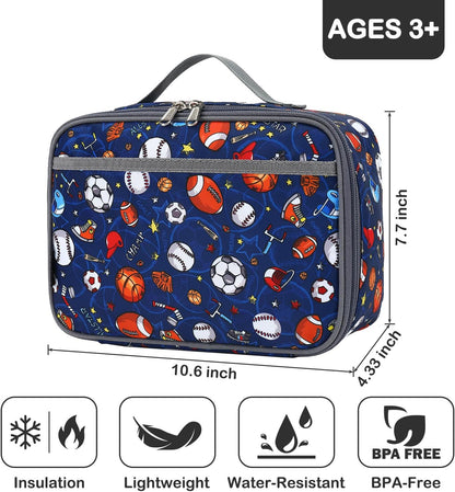 FlowFly Kids Lunch box Insulated Soft Bag Mini Cooler Back to School Thermal Meal Tote Kit for Girls, Boys, Black