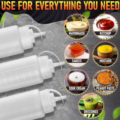 BURIUS Inverted Condiment Squeeze Bottles 16 oz for Sauces, Honey