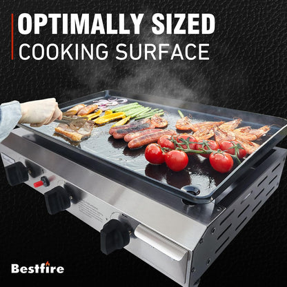 Bestfire Dual Fuel Propane Gas Charcoal Grill Combo Black Dual Lids, Flat Top Grill With 2 Side Shelves for BBQ, Outdoor and Backyard Cooking