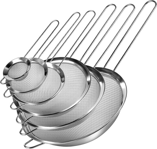 6 PCS Fine Mesh Strainers, Stainless Steel Strainer Set Kitchen Sieve
