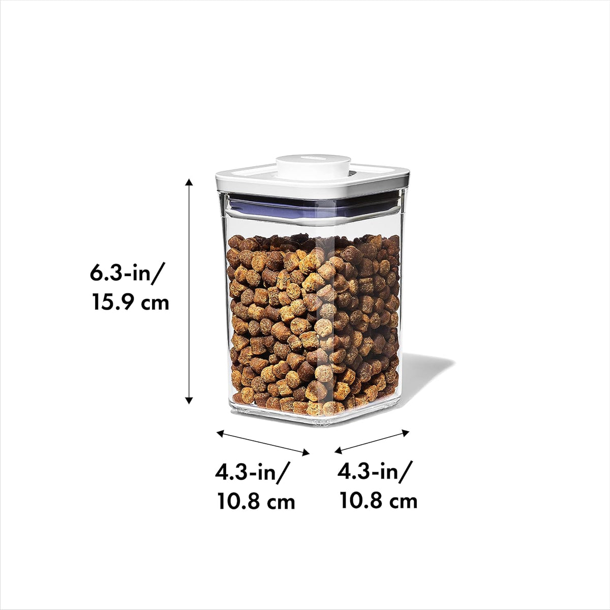 OXO Good Grips Pet POP Container – 6.0 Qt/5.7 L with Half Scoop, Ideal for up to 6.5lbs of Dog Food or 4.5lbs of Cat Food, Airtight Dog and Cat Food Storage Container, BPA Free, Clear