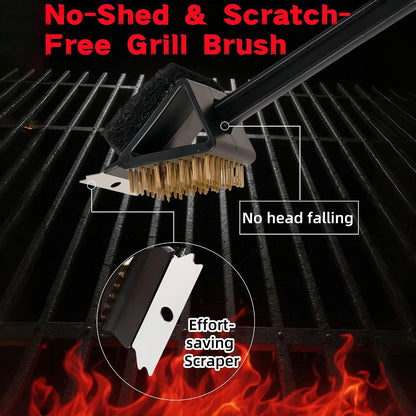 2 Pack Grill Brush for Outdoor Grill, 3 in 1 Grill Cleaning Brush and Scraper BBQ Brush Safe BBQ Cleaning Tools