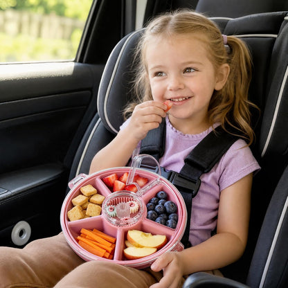 Kids Divided Snack Box with Hand Strap, Reusable 5-Compartment Kids Snack Container, BPA-Free Portable Candy & Nut Serving Platter for Travel, Parties, Picnics(Grey)