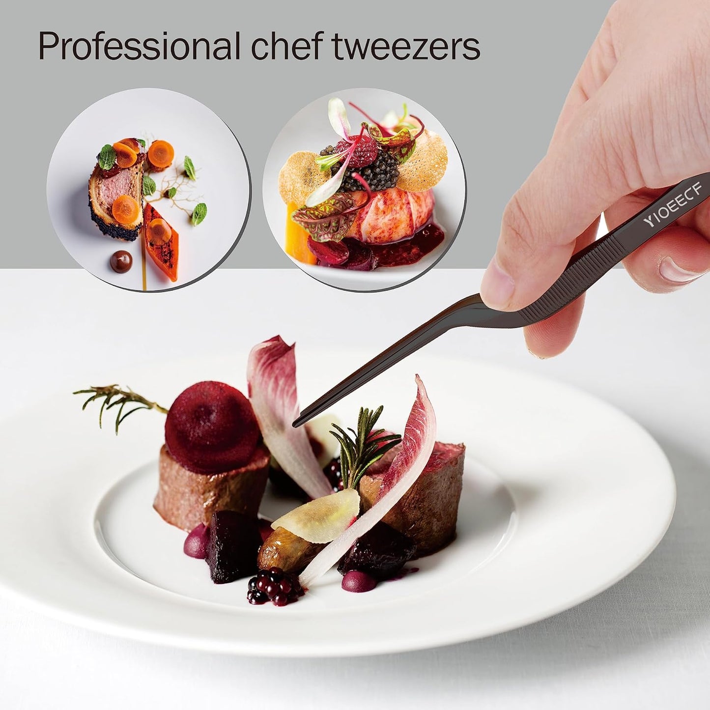 8 Inch Black Stainless Steel Precision Kitchen Cooking Offset Tweezer，for Cooking Food Design Styling