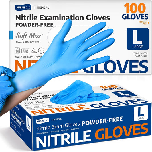 Supmedic Medical Soft Max Nitrile Exam Gloves Powder-Free Disposable 100 Ct