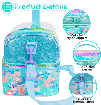 Kids Double Decker Cooler Insulated Lunch Bag, Back to School Large Meal Tote for Boys, Girls, Men, Women, with Adjustable Strap, Soccer