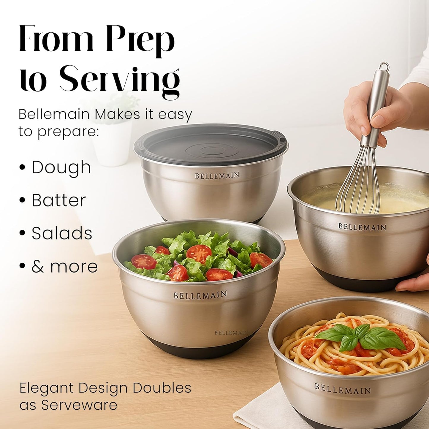 Bellemain Stainless Steel Non-Slip Mixing Bowls with Lids (4-Piece Set)