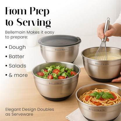 Bellemain Stainless Steel Non-Slip Mixing Bowls with Lids (4-Piece Set)
