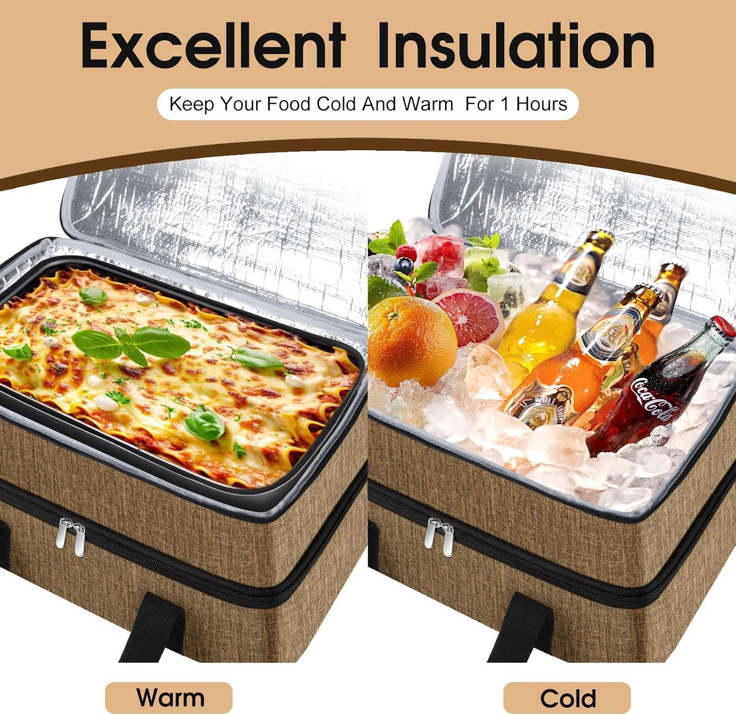 Insulated Casserole Carrier, Portable Casserole Carrier for Hot or Cold Food Lunch Tote Warmer or Cooler Bag, Lasagna Lunch Bag for Potluck Parties- Fits 9" x 13" Baking Dish-Charcoal Grey