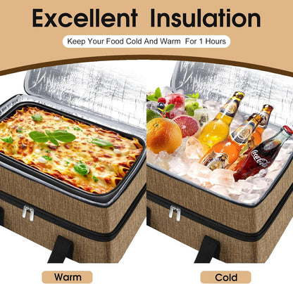 Insulated Casserole Carrier, Portable Casserole Carrier for Hot or Cold Food Lunch Tote Warmer or Cooler Bag, Lasagna Lunch Bag for Potluck Parties- Fits 9" x 13" Baking Dish-Charcoal Grey