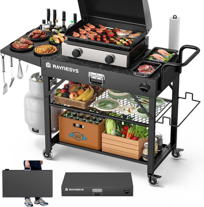 Outdoor Griddle Table, Blackstone Griddle Stand, 440lbs Folding Grill Cart, Pizza Oven Table Stand for Onni,Food Prep Table with Wheels for Outdoor BBQ Camp Ninja Woodfire Grill Stand, 31"W x 17"D