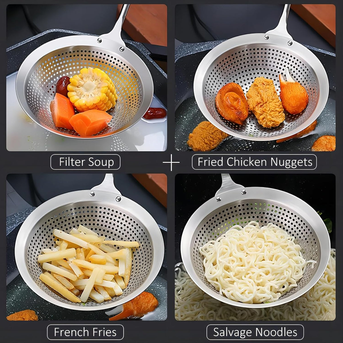 GREATLINK Large Professional Skimmer Slotted Spoon,304 Stainless Steel Slotted Spoon With Extra Large Bowl & Comfortable Handle,Durable Food Grade Strainer Spoon, Draining Frying For Kitchen Cooking