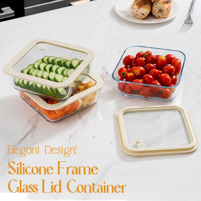 Urban Green Glass Food Container Set with Glass Lid, 4 Pack, Food Storage Containers Set, Airtight, LeakProof, 100% Plastic Free, Meal Prep Containers (White Color)