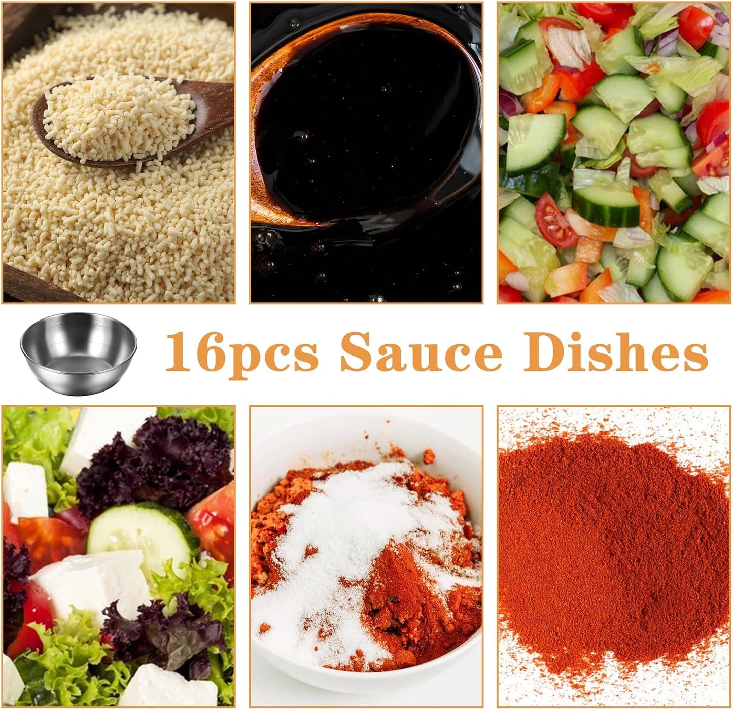 Yuanchu 16 Pack 3.5inch Stainless Steel Sauce Dishes, Mini Individual Saucers Bowl Round Seasoning Bowls Small Metal Prep Dish Ingredient Cups for Prep Soy Sauce Salsa Condiments Appetizers