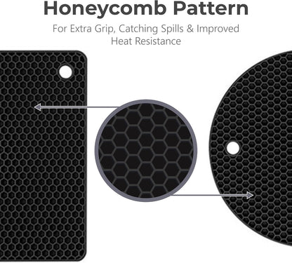 Silicone Trivets for Hot Dishes, Pots, Pans (2 Pack) - Heat-Resistant Pot Holders for Kitchen Countertop Mats - Silicone Trivet Mat (9 x 12 Inch) - Multipurpose Counter Pads (Black)