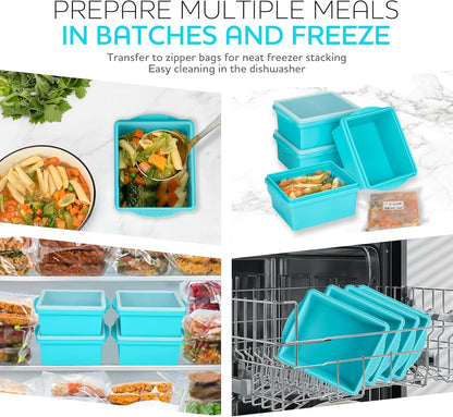 Xomoo 2 Cup Silicone Freezer Trays with Lids, Silicone Soup Freezer Molds - Leakproof, BPA-Free, Stackable, Microwave & Dishwasher Safe, Perfect for Soups, Sauces, Meal Prep, and Baked Goods - 4 Pack
