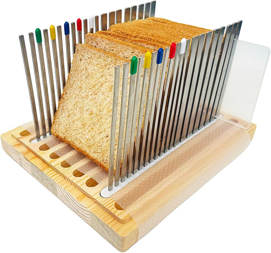 Stainless Steel Bread Slicer, Wooden Crumb Tray, 20 Protective Liners