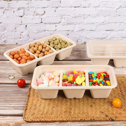 disposable bowls 18 oz 3 compartments with lids Plant Fiber 50 Pack