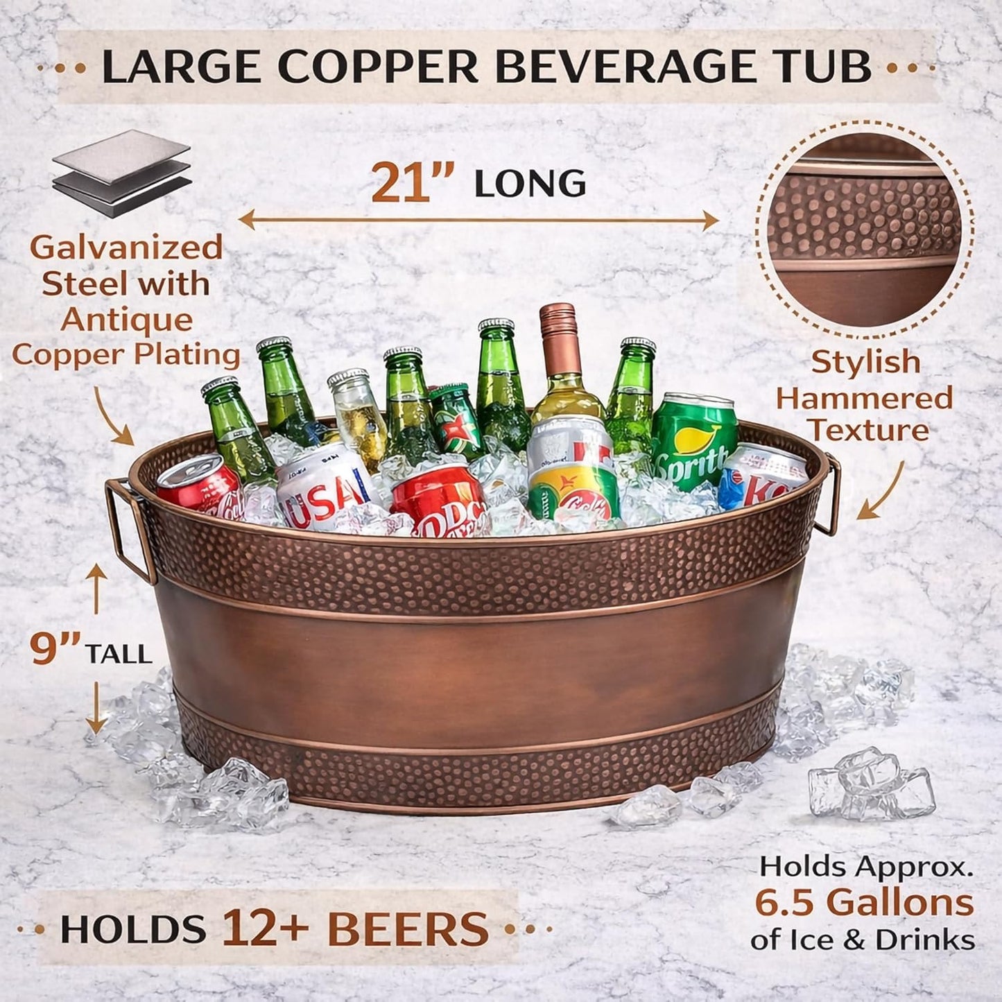 BREKX Aspen Heavy-Duty Oval Stainless Steel Drink Cooler for Parties - Metal Large Ice Bucket for Drinks, 25-Quart (30-Bottle) Large Cooler Ice Container for Parties
