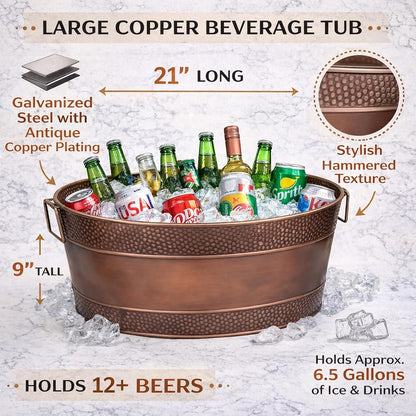 BREKX Aspen Heavy-Duty Oval Stainless Steel Drink Cooler for Parties - Metal Large Ice Bucket for Drinks, 25-Quart (30-Bottle) Large Cooler Ice Container for Parties