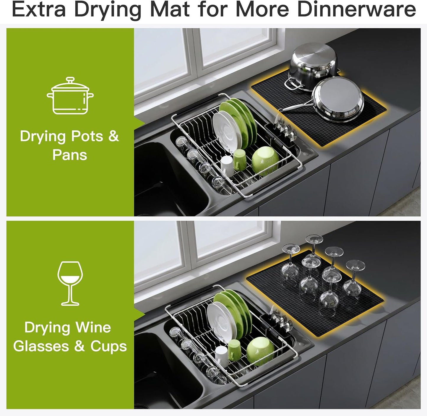 JASIWAY Dish Drying Rack in Sink, Expandable Stainless Steel Dish Drainers for Kitchen Counter, Dish Dryer Rack for Inside Sink, Over The Sink Dish Racks with Utensil Holder, Silver