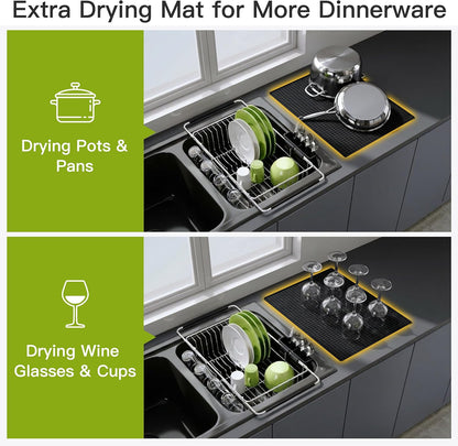 JASIWAY Dish Drying Rack in Sink, Expandable Stainless Steel Dish Drainers for Kitchen Counter, Dish Dryer Rack for Inside Sink, Over The Sink Dish Racks with Utensil Holder, Silver