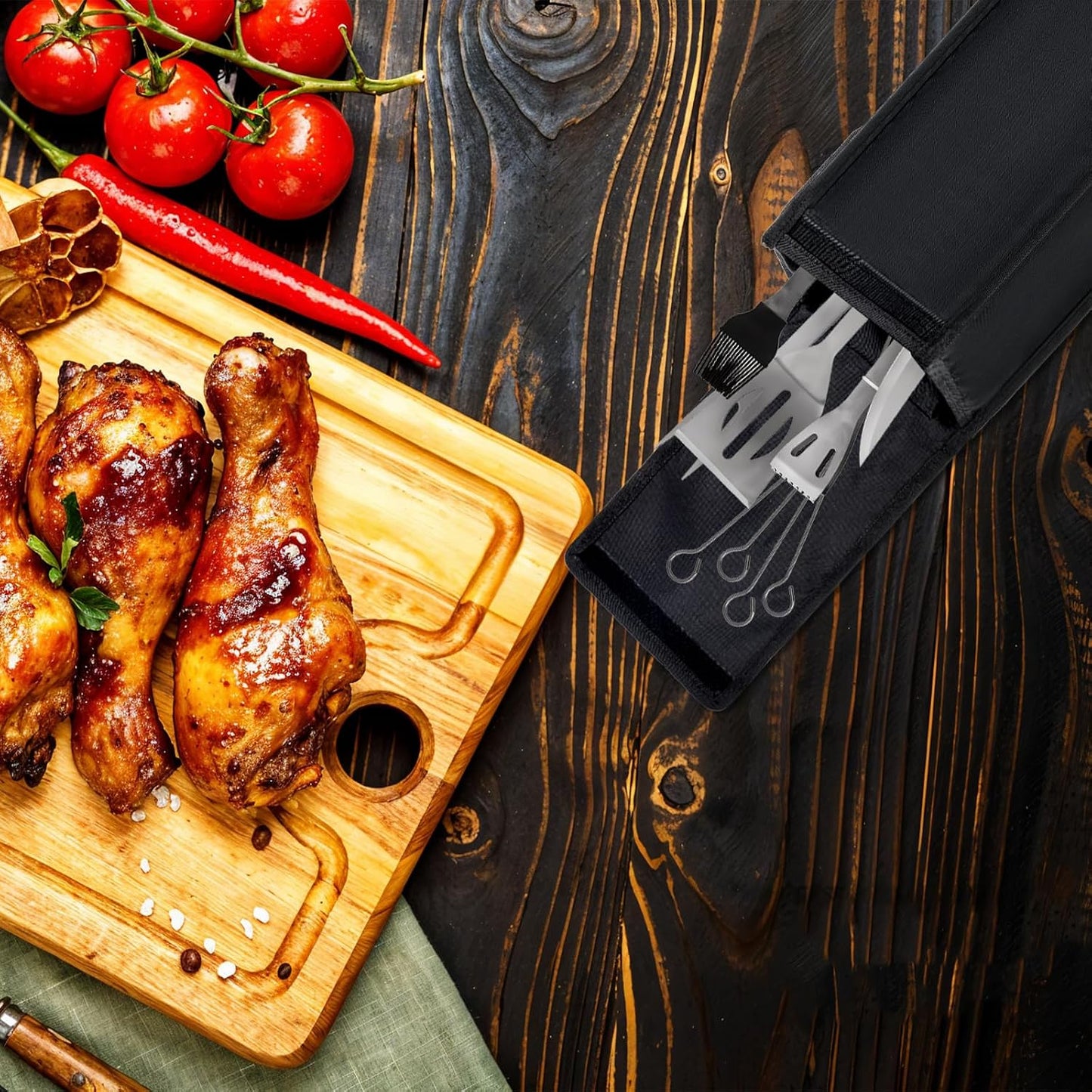 SynHHergyx Grill Utensil Storage Bag Waterproof BBQ Tool Storage Bags Barbecue Hardware Tool Oxford Cloth BBQ Utensil Holder Pouch Accessory Foldable for Camping Hiking