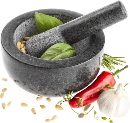 Kota Japan Large Black Granite Mortar & Pestle Natural Stone Grinder for Spices, Seasonings, Pastes, Pestos and Guacamole