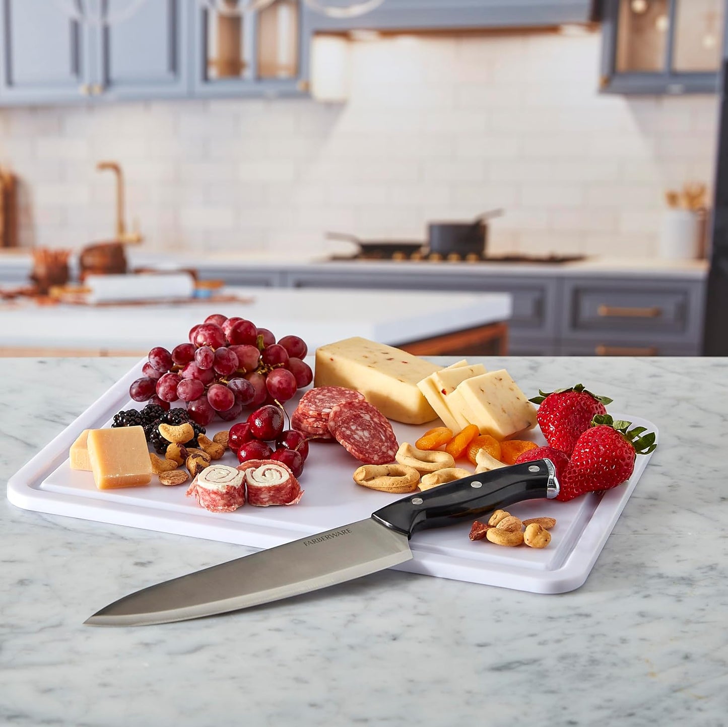 Farberware Small Build-a-Board Snacklebox with Locking Plastic Cutting Board Lid, Portable Charcuterie Storage with 7 Compartments