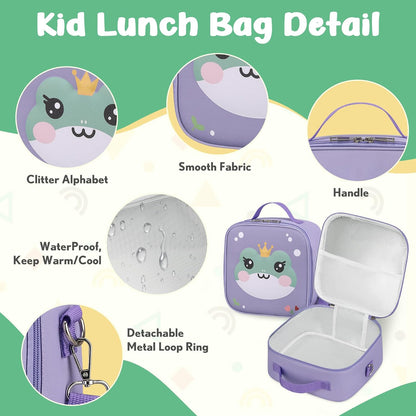 Kids Bento Lunch Box with Thermo, Include 9oz Soup Thermo, Kids Leakproof Lunch Box with 4 Compartment, Insulated Lunch Bag for Girls Boys to School Travel