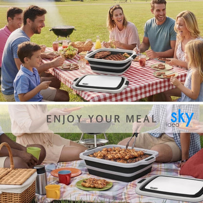 Collapsible BBQ Prep Tub with Lid - XL 4.22 GAL Folding Cutting Board & Food Basin for Outdoor Cooking, Marinating Container, Space Saving Prep Station